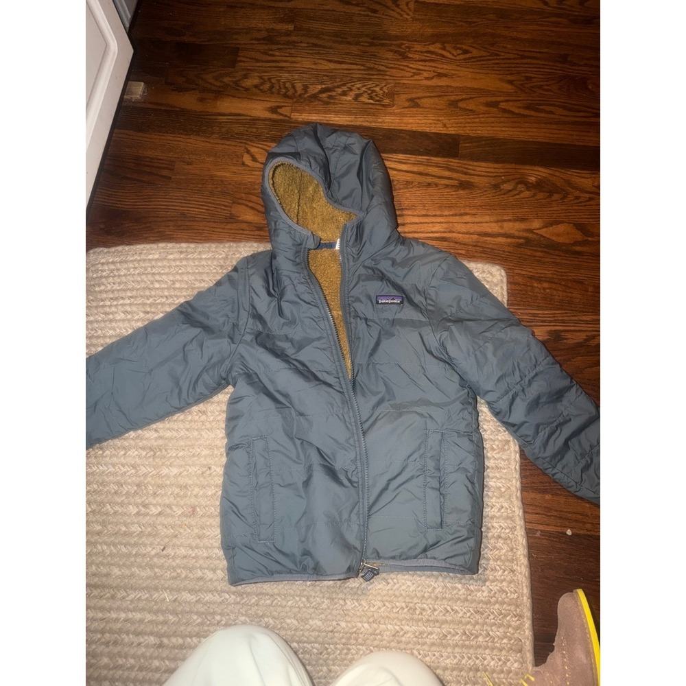 Patagonia Hooded Jacket Kids 7-8 Blue Good Fleece Lined Puffer